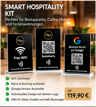 Smart Business für Gastronomie und Hotels – NFC WiFi Menü Booking und Reviews