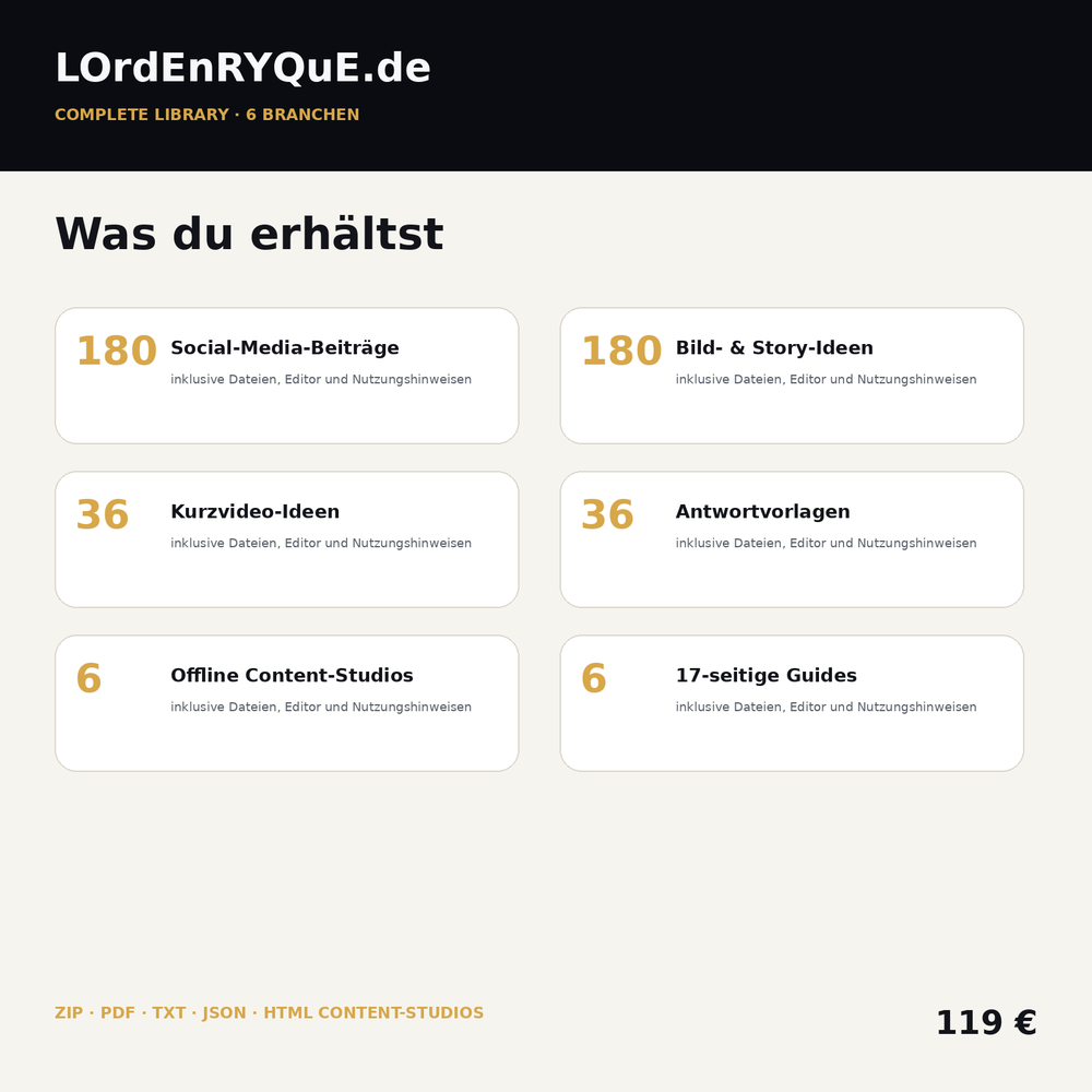 Complete Library – Lieferumfang mit 6 Branchen