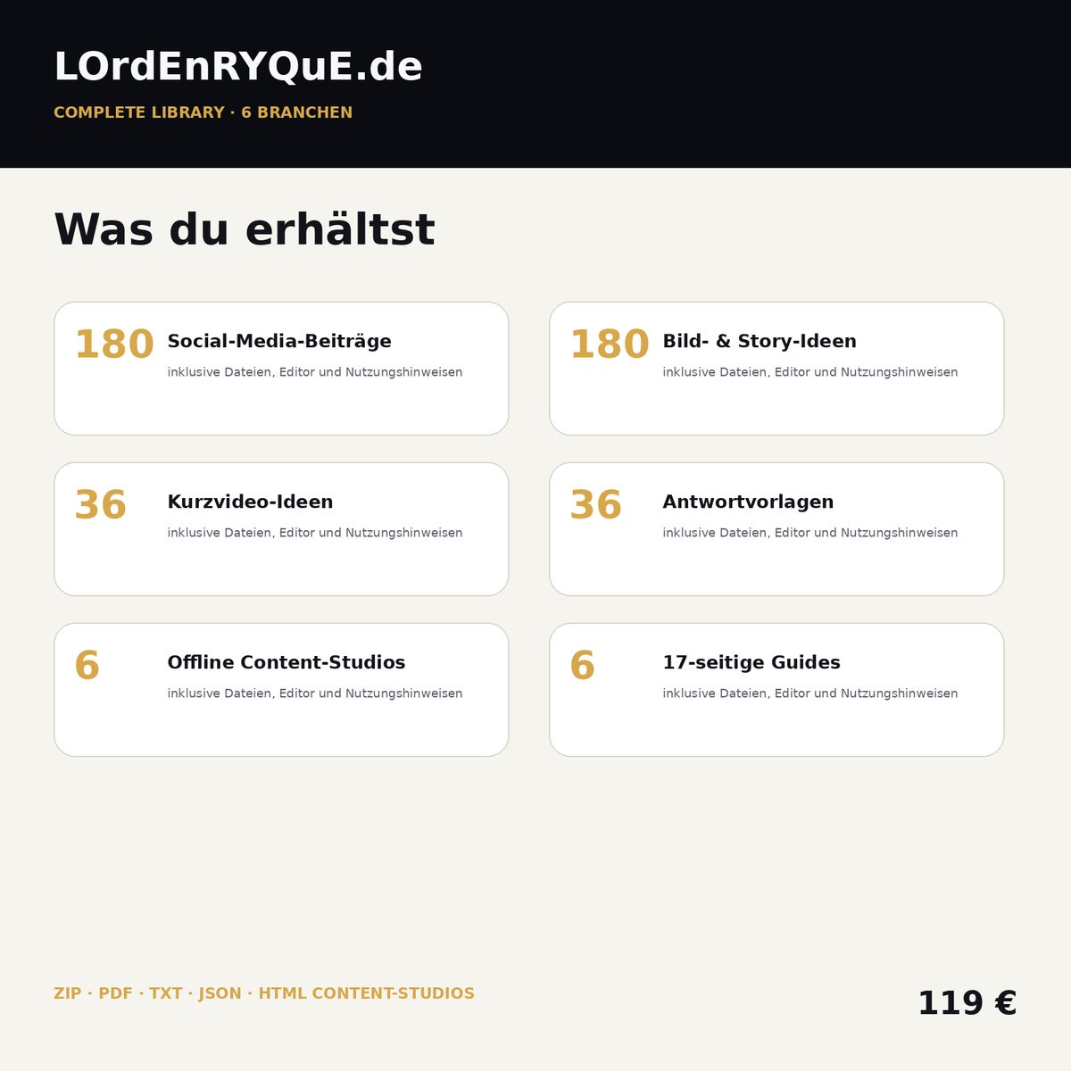 Complete Library – Lieferumfang mit 6 Branchen