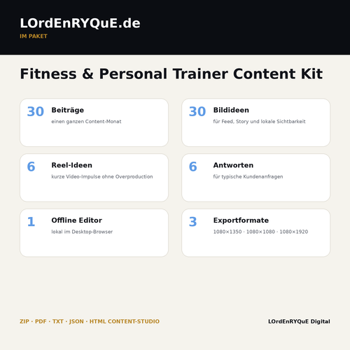 Fitness & Personal Trainer Content Kit – Lieferumfang