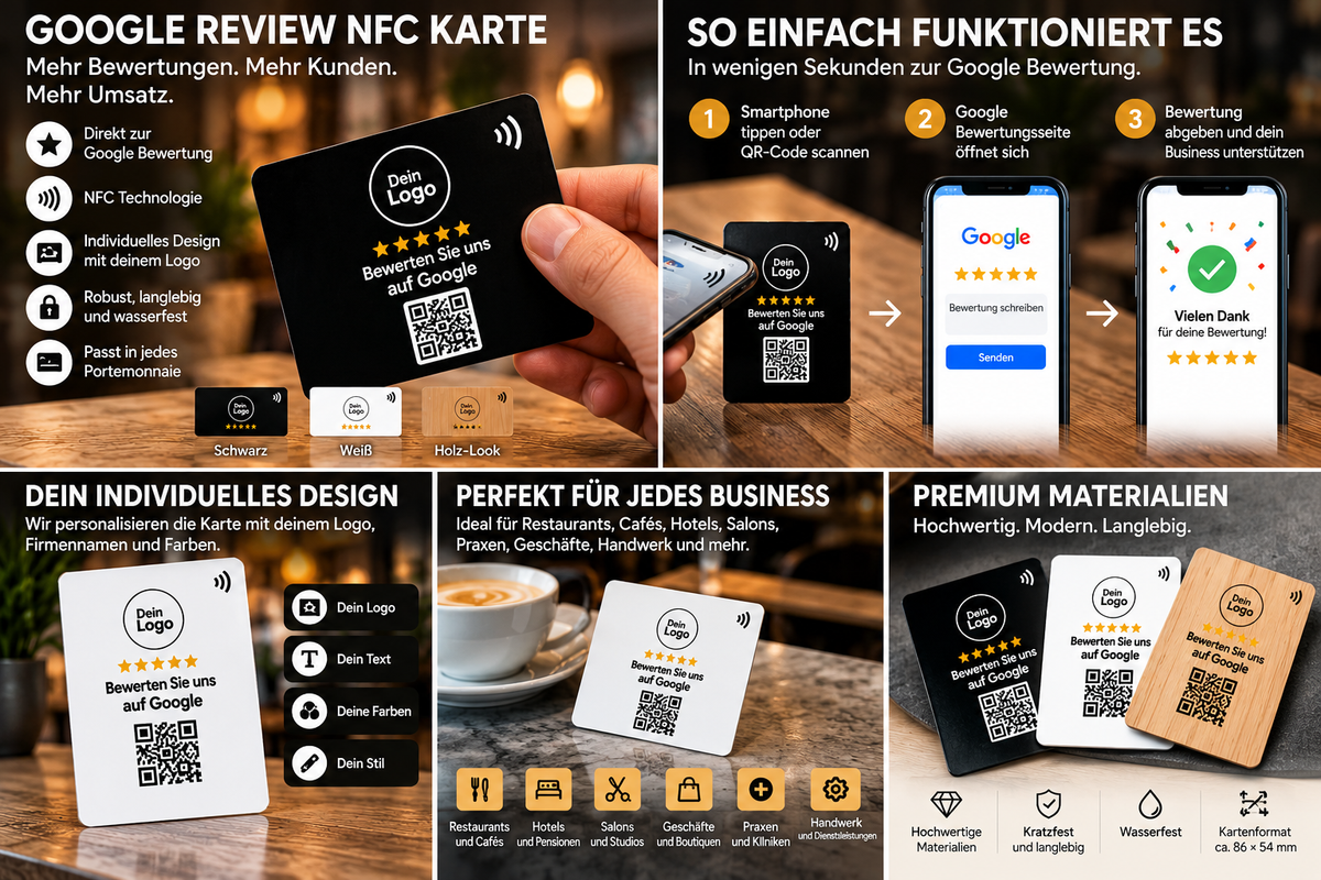 Google Review NFC Karte – Anwendung, Personalisierung, Einsatzbereiche und Materialien