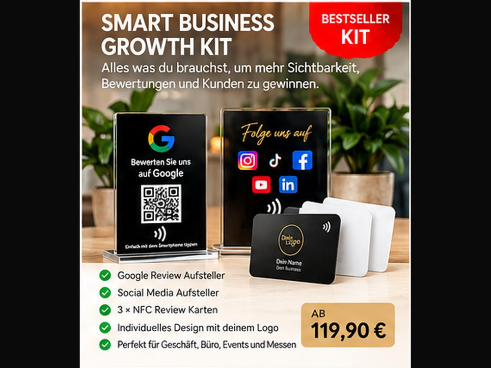 Smart Business Growth Kit – Google Reviews, Social Media und NFC Review Karten