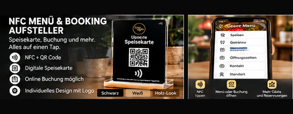 NFC Menü und Booking Aufsteller – digitale Speisekarte und Buchung per Smartphone
