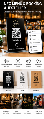 NFC Menü und Booking Aufsteller – Speisekarte und Terminbuchung per Tap