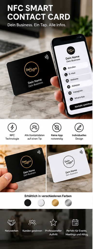 NFC Smart Contact Card – digitale Visitenkarte mit QR-Code