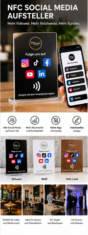 NFC Social Media Aufsteller – Instagram, Website und Booking per Tap