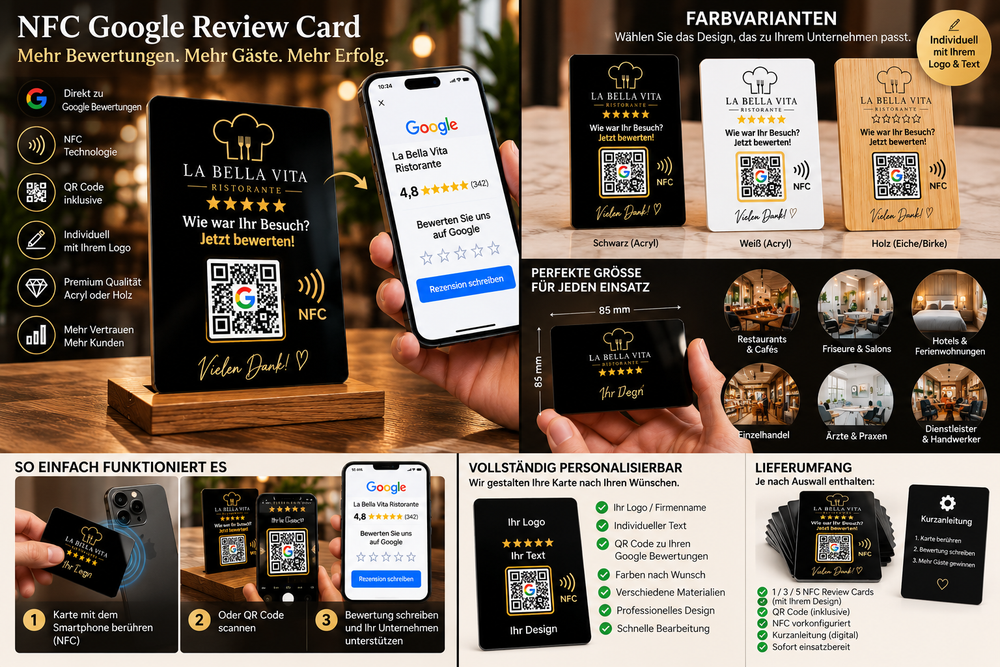 Smart Review Card NFC + QR für Google Bewertungen – personalisierte Bewertungskarte