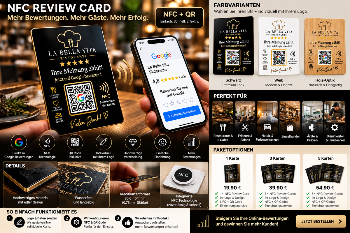 Smart Review Card NFC + QR – Varianten, Pakete, Details und Einrichtung